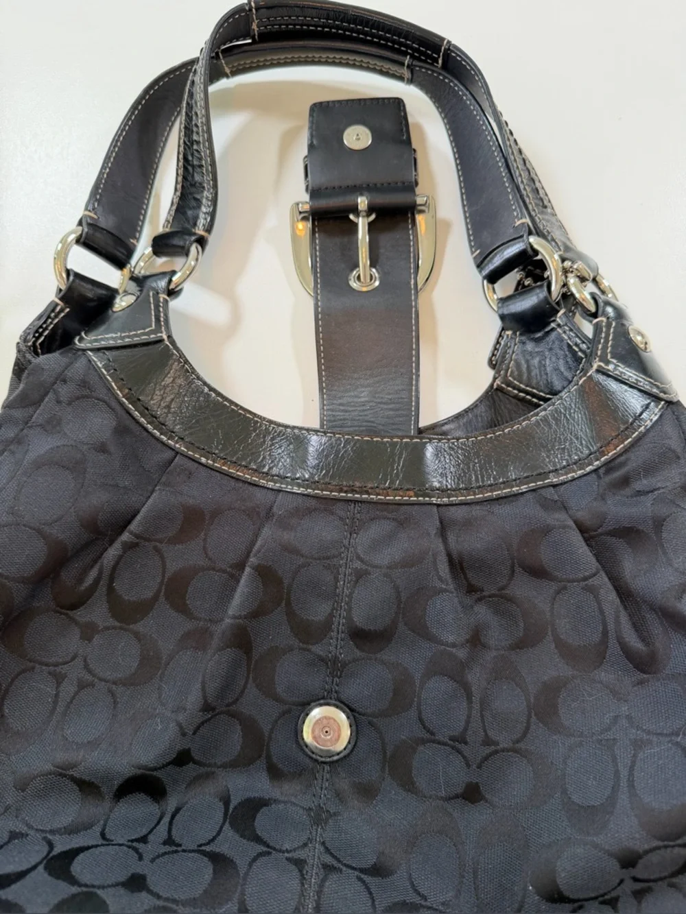 Coach Soho Lynn Signature Hobo Bag F15083 Black Leather Trim Y2K Vintage Classic - Picture 11 of 16